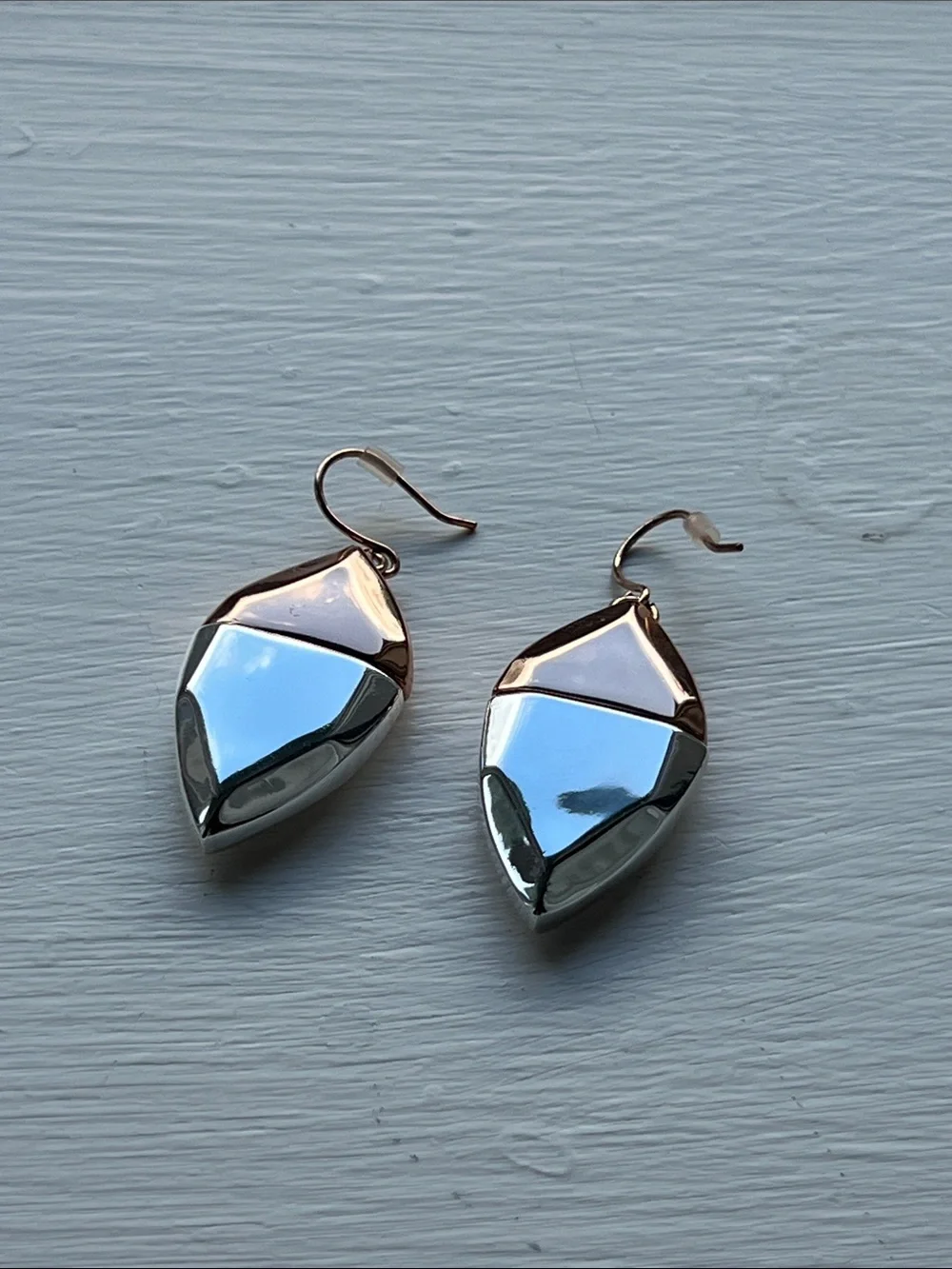 Polished Italian 2-Tone Geometric Drop Earrings